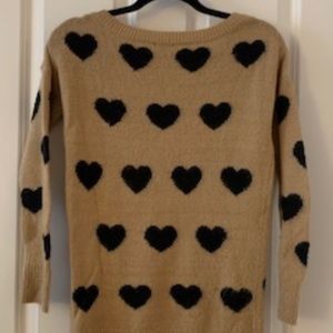 Express black hearts beige sweater